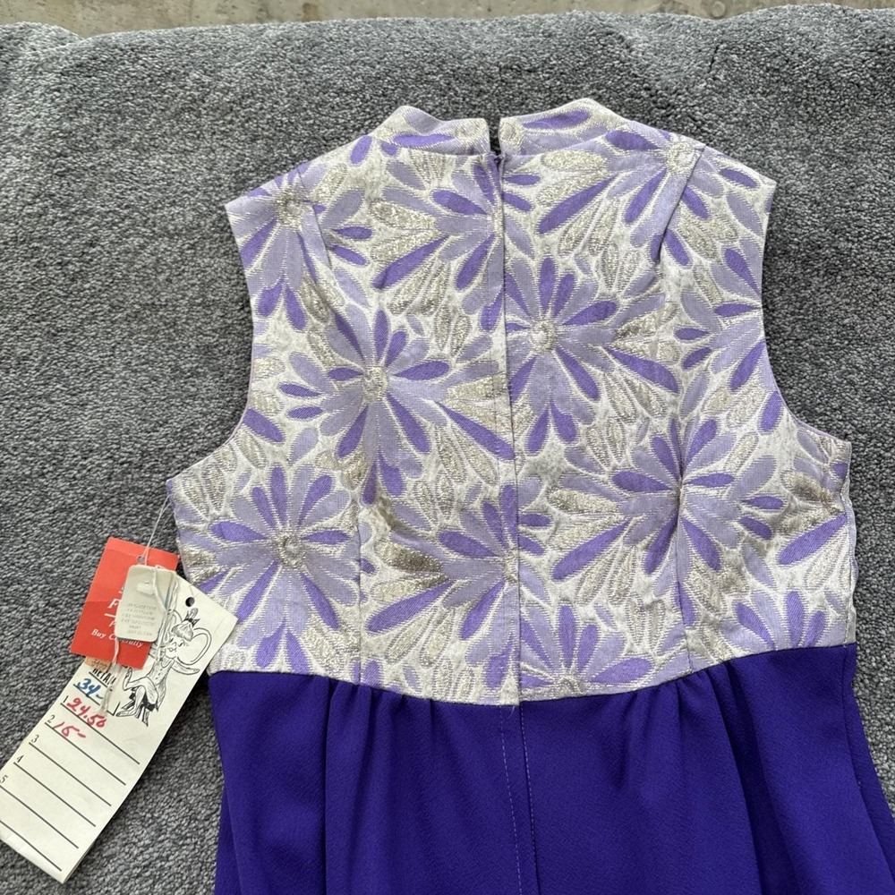 VTG Womens M 50s 60s Prom Rockabilly Dress Acetate Purple Floral Sheath Flare - Picture 8 of 13